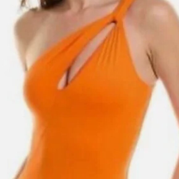 Carmen Marc Valvo Twisted One-Shoulder One-Piece Orange Size 12 New - Picture 1 of 9